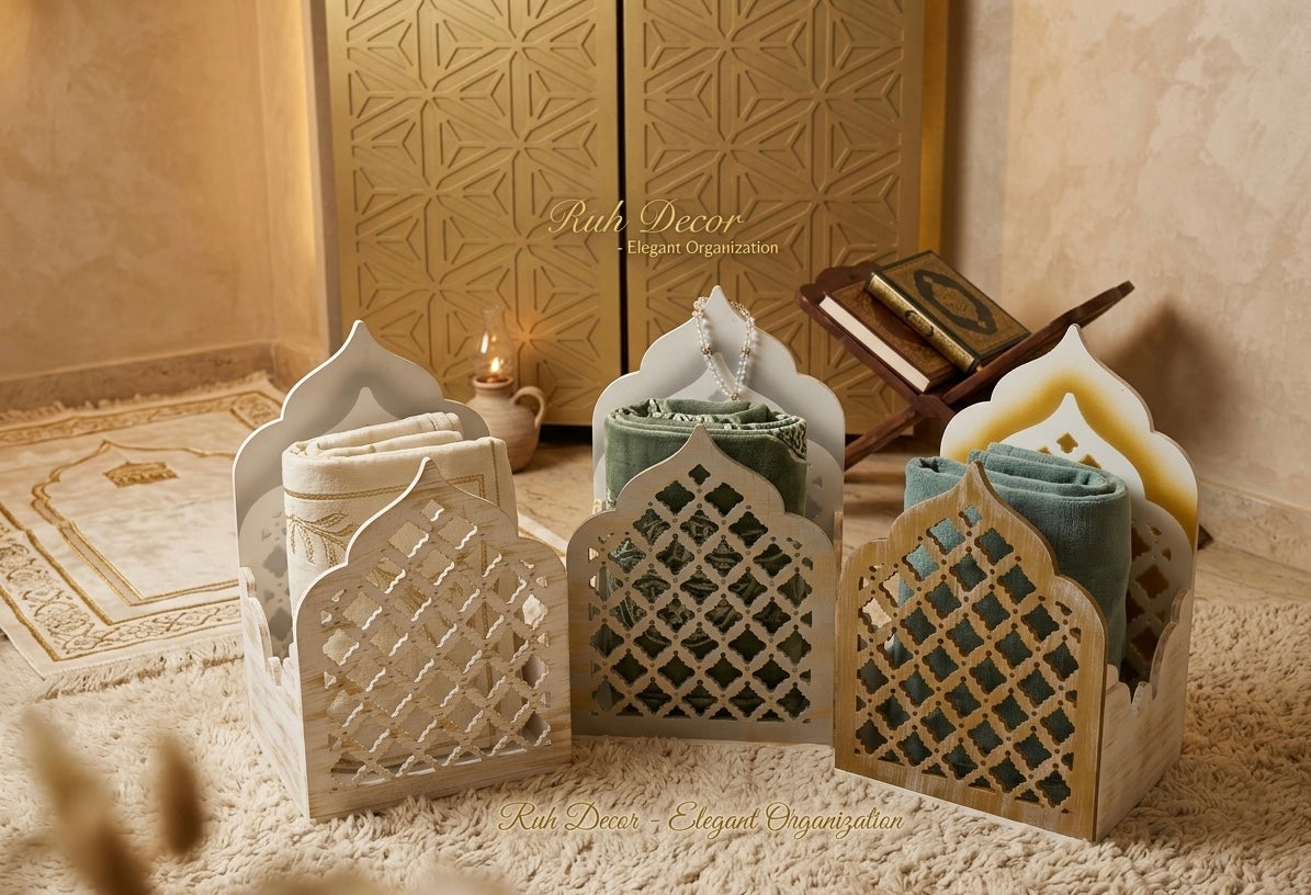 Aesthetic Arched Prayer Mat Organizer – Hand-Finished Wood