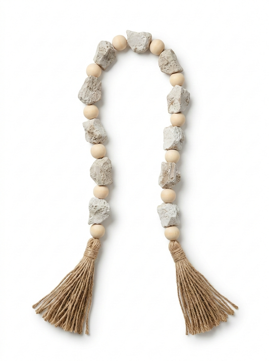 Artisan Stone & Wood Bead Garland with Jute Tassels
