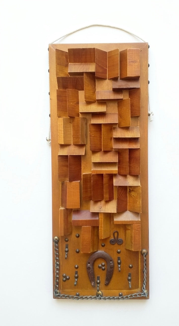 Brutalist Geometric Wooden Wall Art & Key Holder