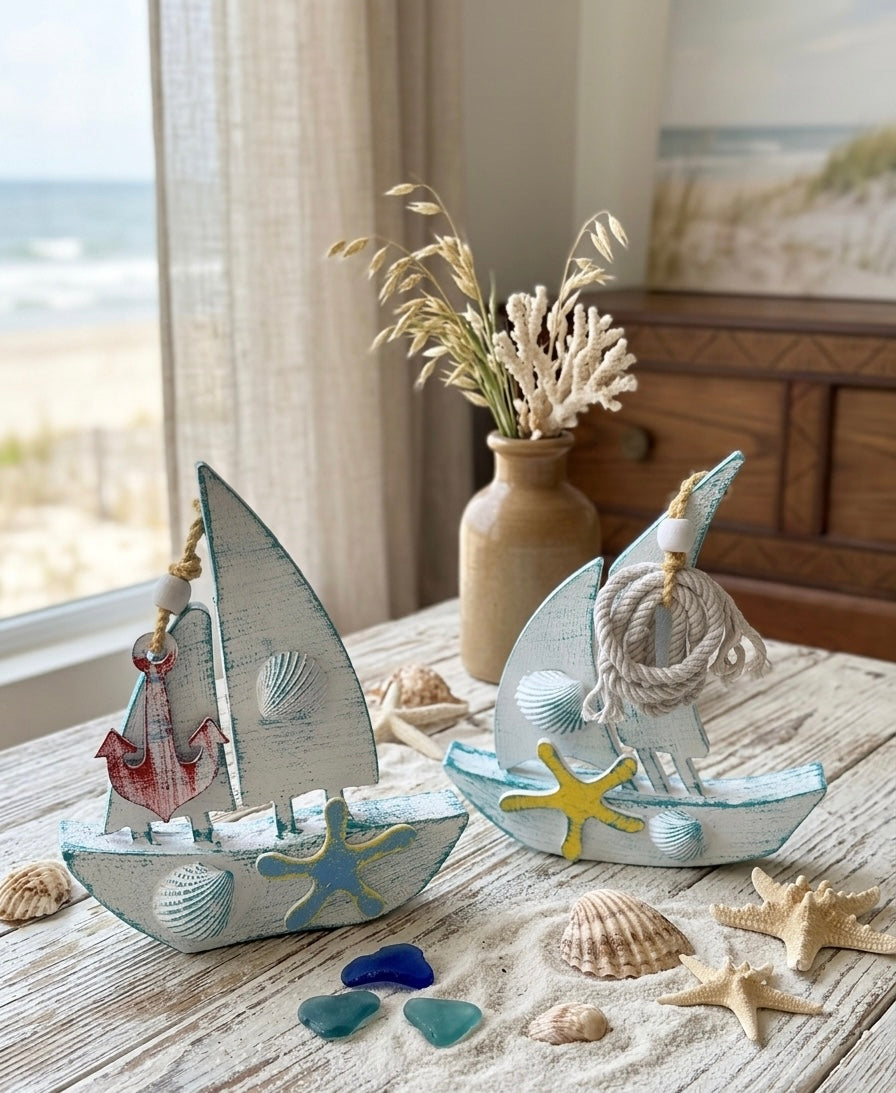 Nautical Wooden Sailboat Decor (30x25 cm)