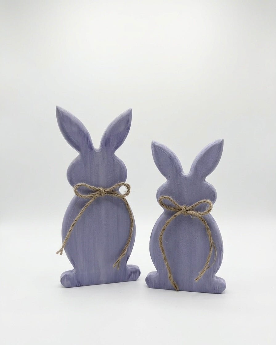 Rustic Hand-Painted Wooden Easter Bunny Set