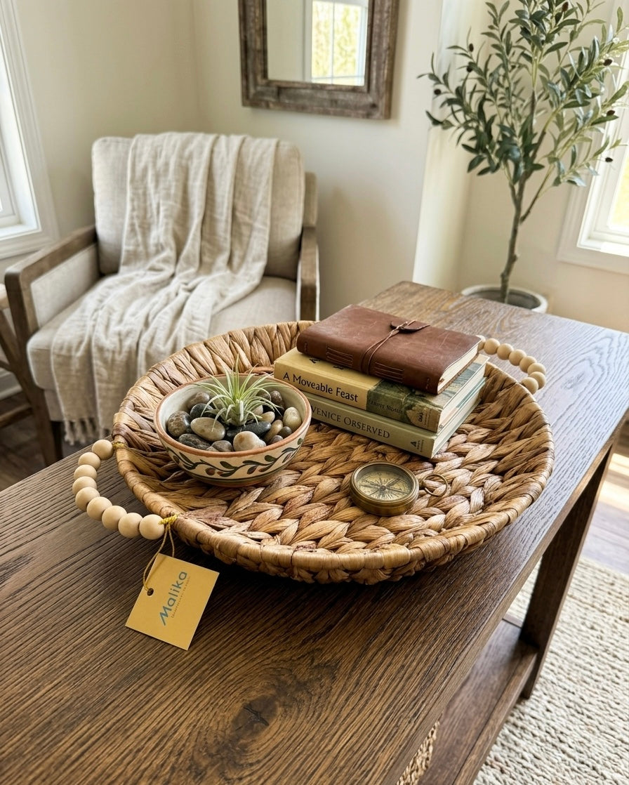Boho Serving Tray with Beaded Handles