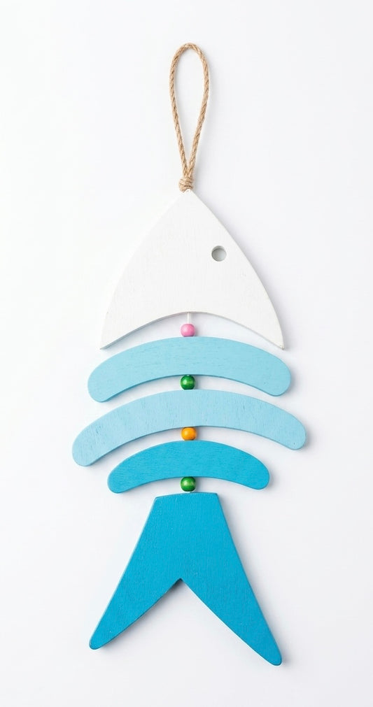 Nautical Hand-Painted Wood Fish Wall Hanging