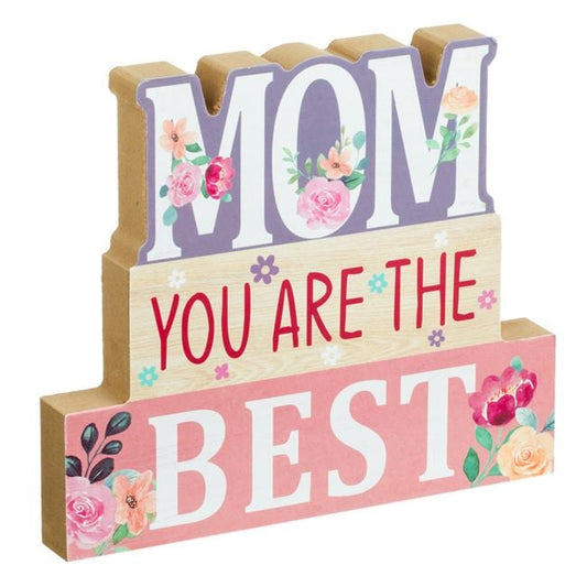 "Mom You Are The Best" Floral Tiered Wooden Tabletop Decor