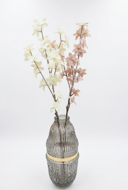 Artisan Ribbed Glass Vase with Frosted Floral Stems