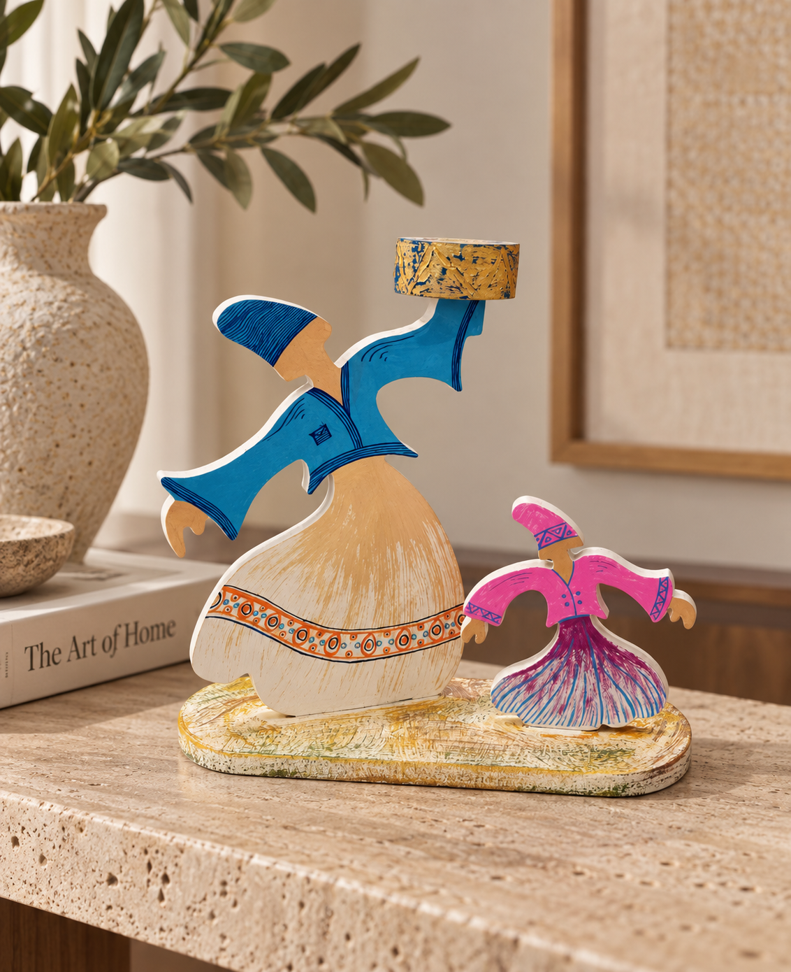 Whirling Dancers Wooden Stand – Handcrafted Folk Art