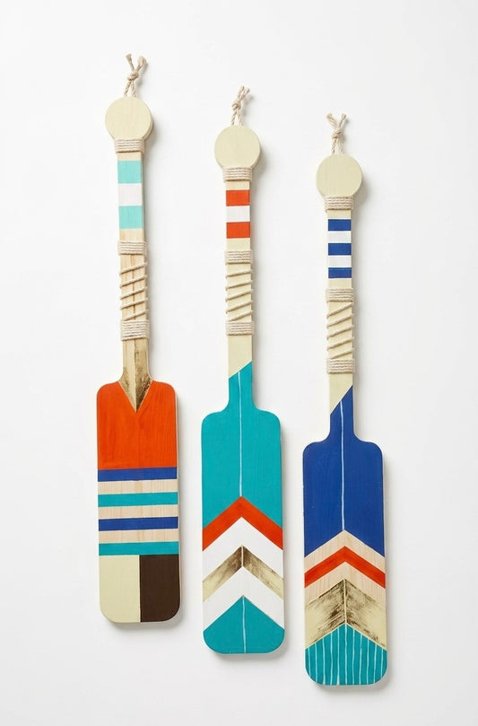 Hand-Painted Coastal Oars – Set of 3