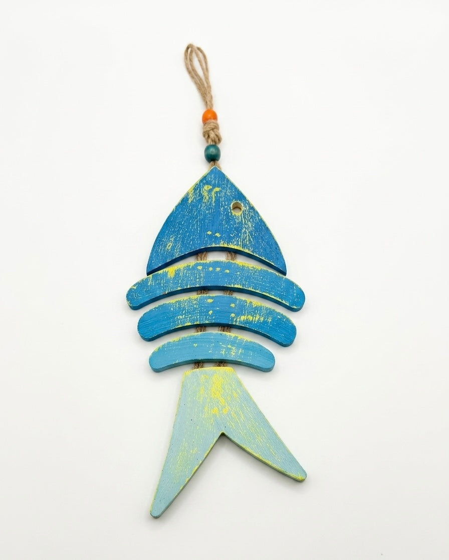 Nautical Hand-Painted Wood Fish Wall Hanging