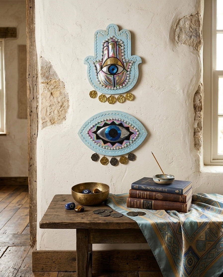 Handcrafted Evil Eye Wooden Wall Hanging (30x40 cm)