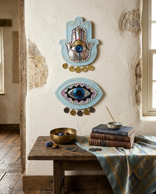 Handcrafted Evil Eye Wooden Wall Hanging (30x40 cm)