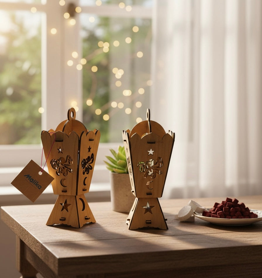 Arabesque Wooden Lantern Set