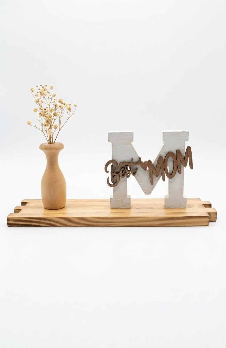 "Best Mom" Wooden Stand with Vase