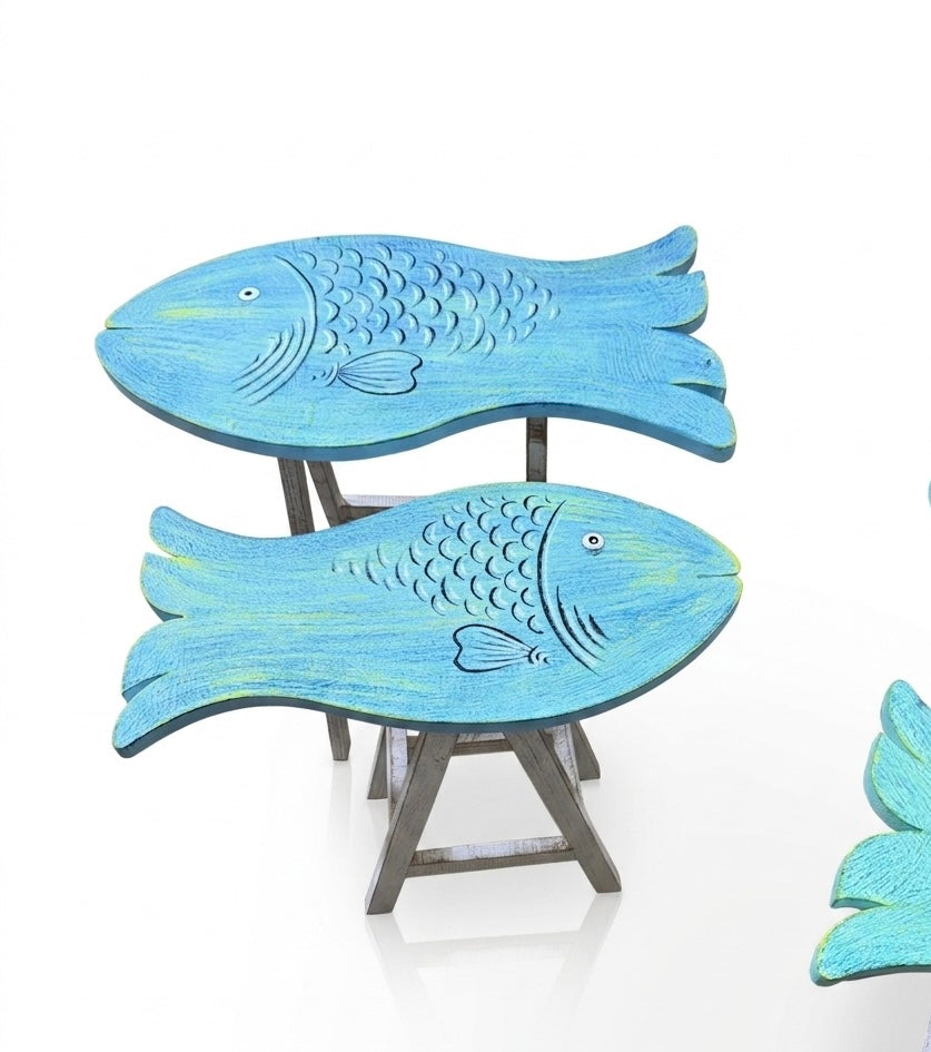 Nautical Nested Side Tables – Fish-Shaped Accent Trio (Set of 2)