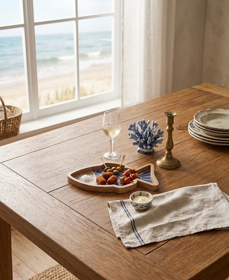 Coastal Charm Wooden Fish Serving Tray