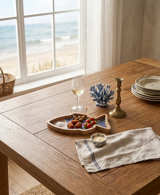 Coastal Charm Wooden Fish Serving Tray