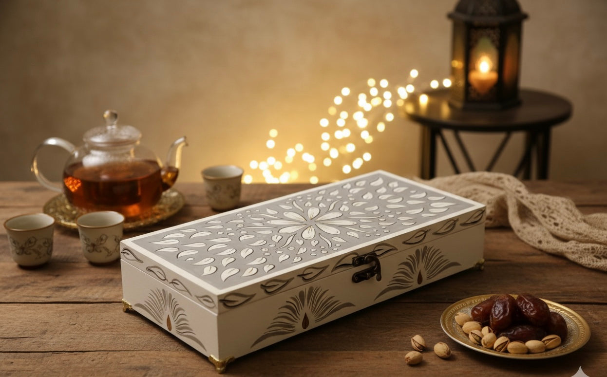 Artisanal Hand-Painted Wooden Tea Chest