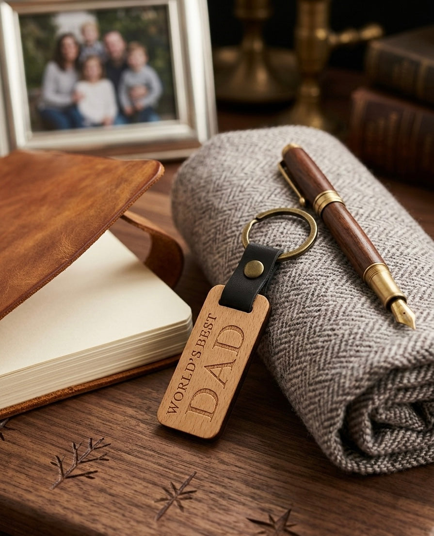 Handcrafted "World's Best Dad" Wooden & Leather Keychain