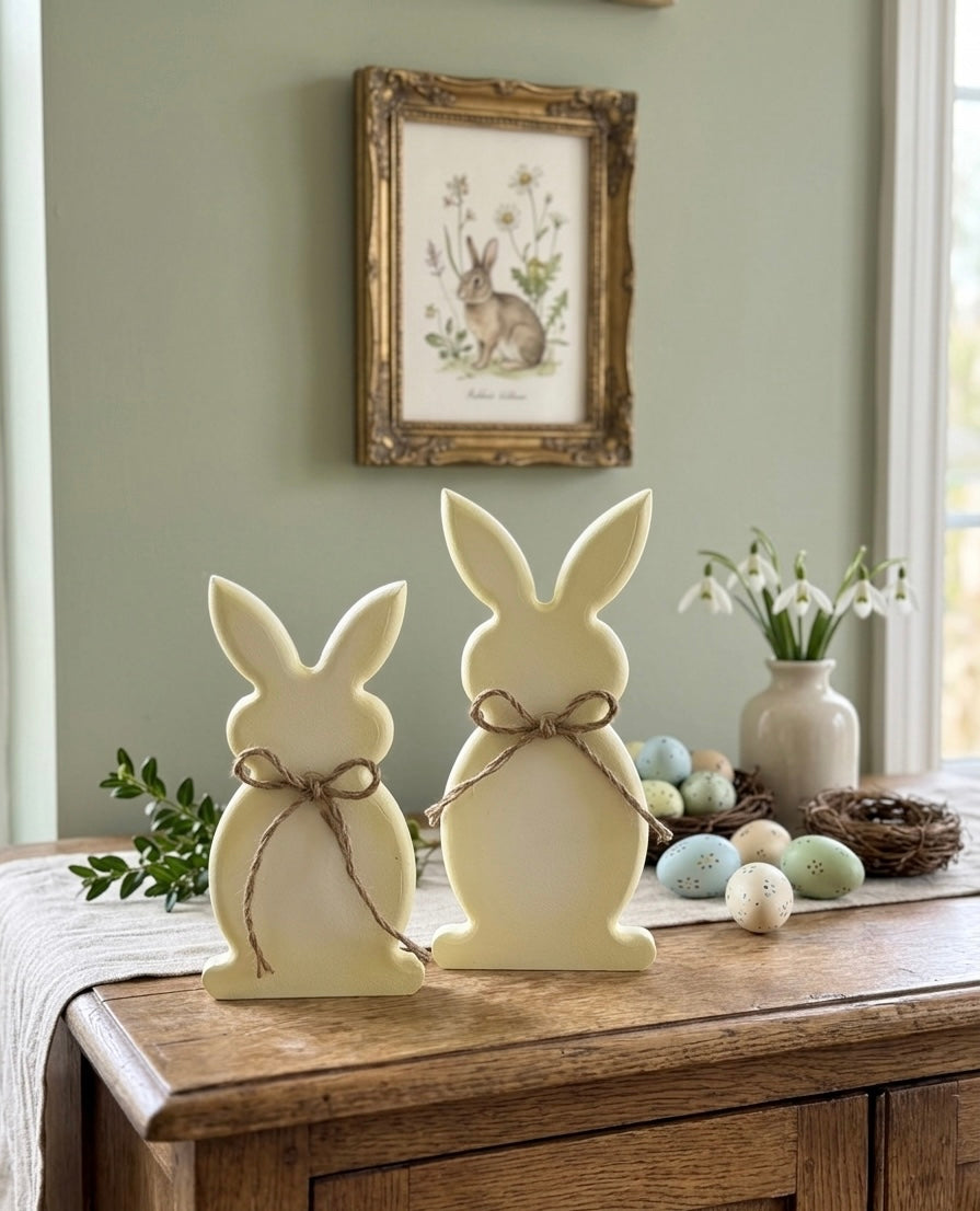 Rustic Hand-Painted Wooden Easter Bunny Set