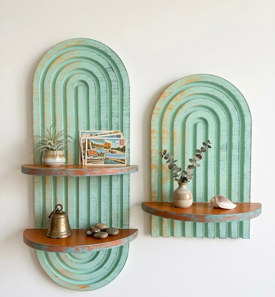 Set of 2 Artisan Handcrafted Arched Floating Shelves