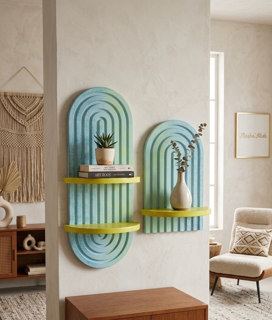 Set of 2 Artisan Handcrafted Arched Floating Shelves