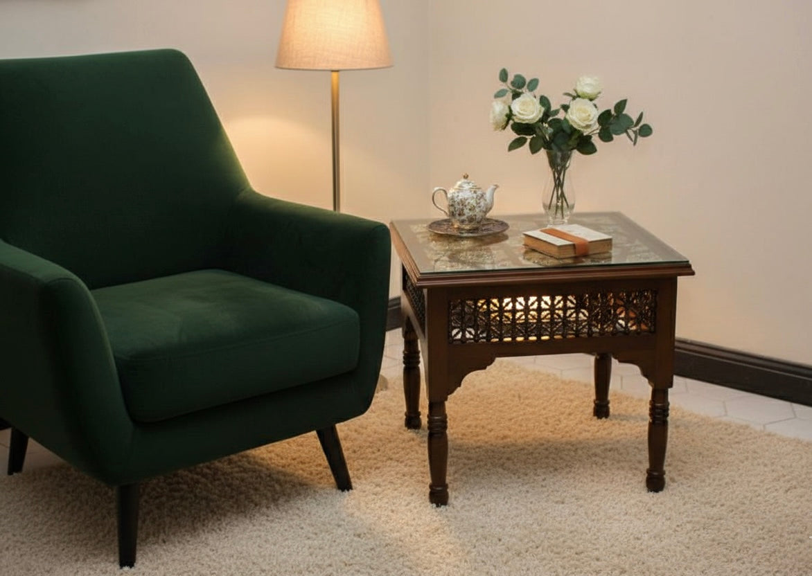 Artisan Square Coffee Table with Silver-Plated Copper Inlay