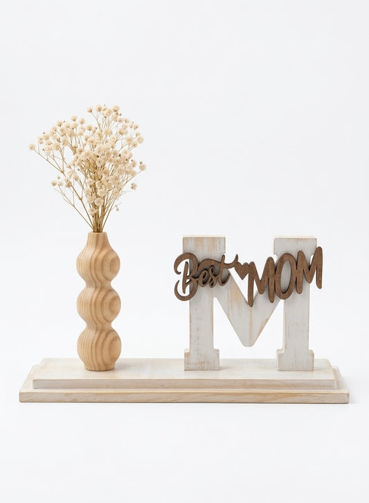 "Best Mom" Wooden Stand with Vase