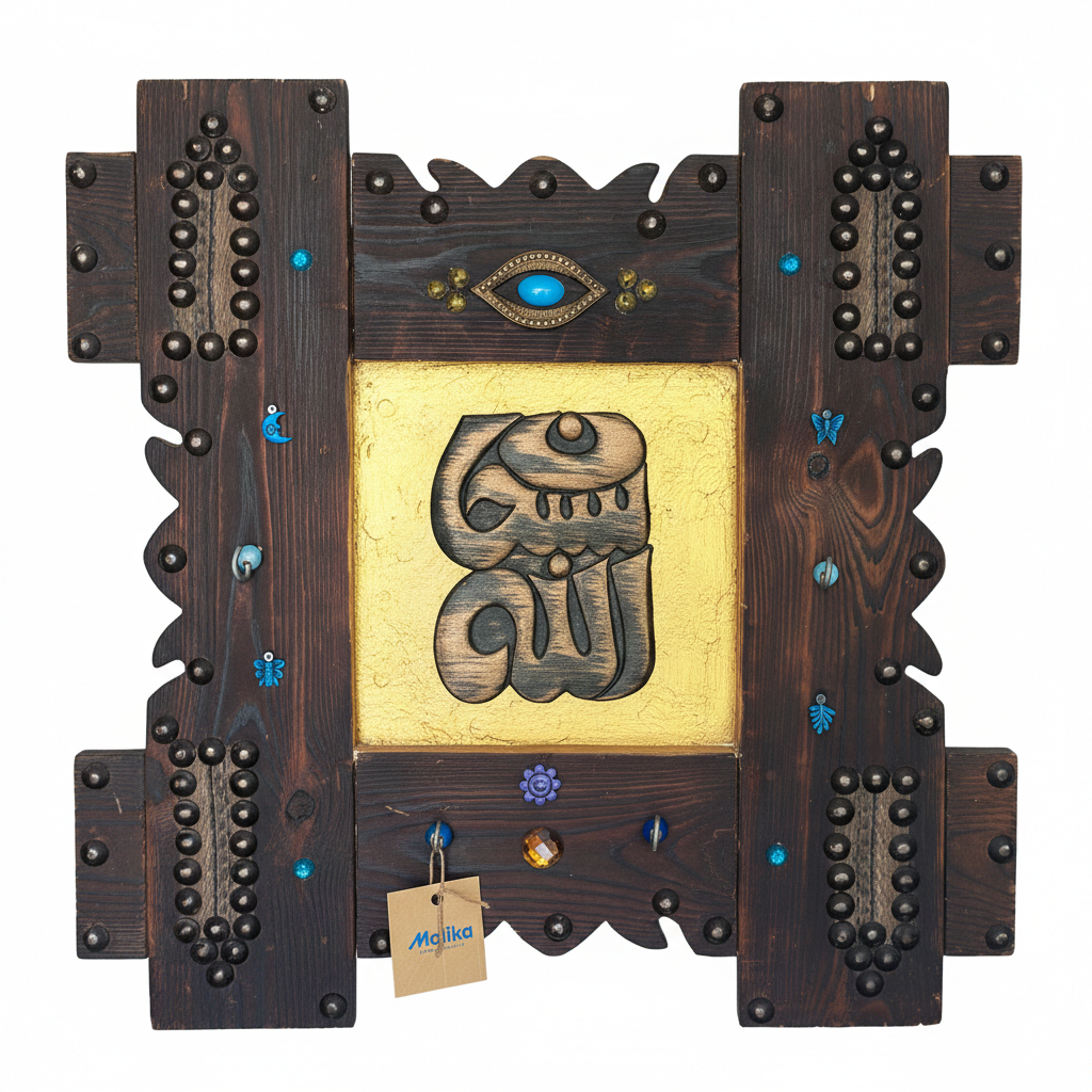 Handcrafted Rustic Wood & Brass Islamic Calligraphy Wall Art