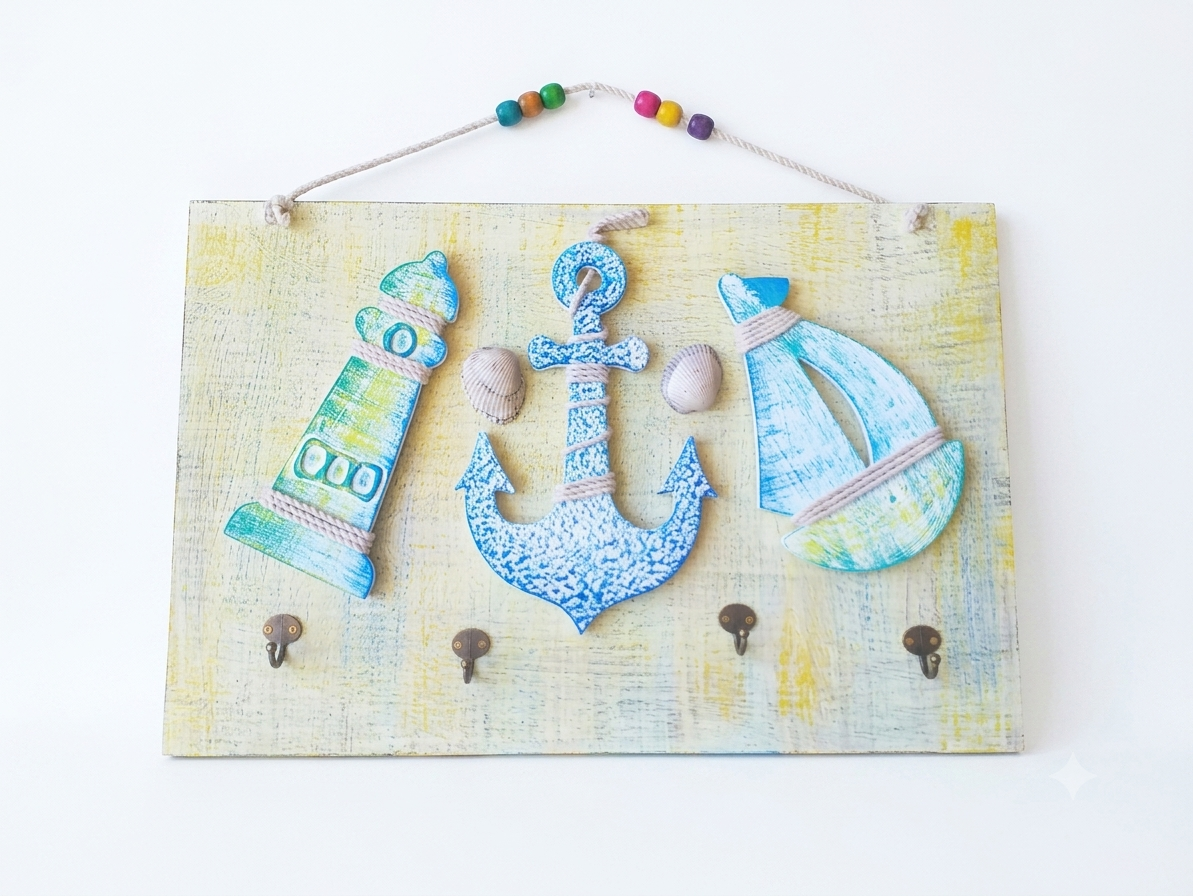 Malika Nautical "Sailboat, Lighthouse & Anchor" Key Holder