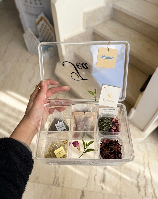 Malika Clear Acrylic Tea Storage Box – 6 Compartments
