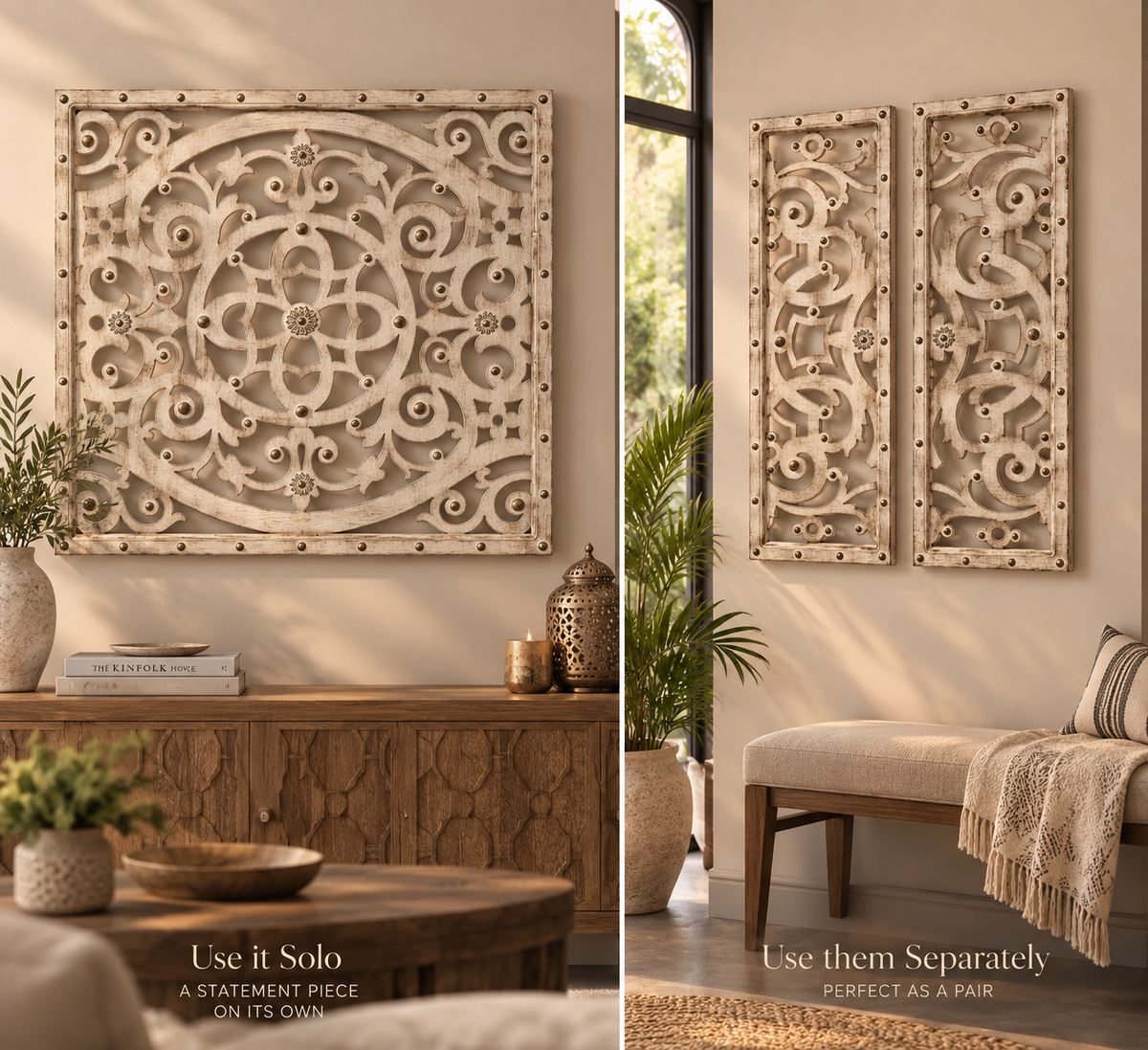Grand Arabesque Hand-Carved Wooden Wall Art Trio (Set of 3)