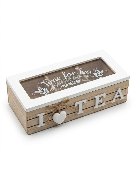 Rustic Wooden 3-Compartment Tea Organizer