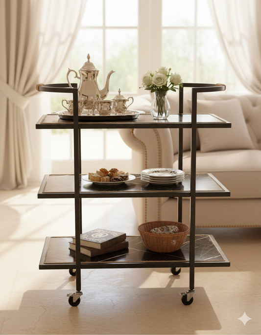 Artisan Three-Tier Rolling Tea & Serving Trolley