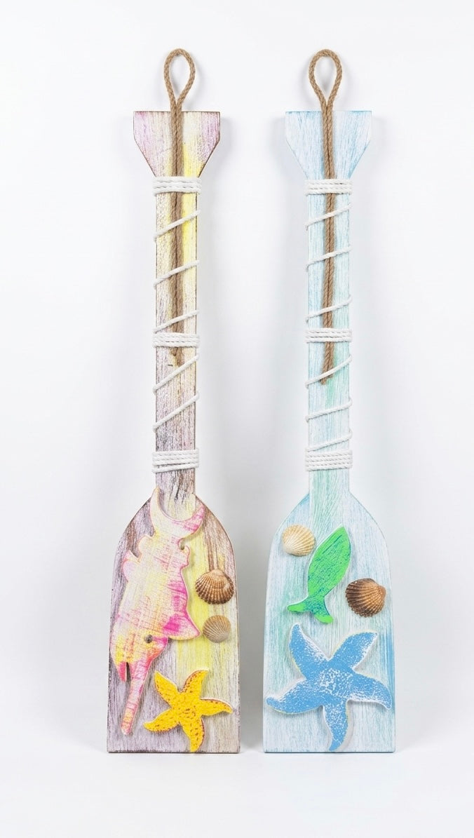 Nautical Starfish & Seashell Wooden Oars (Set of 2)