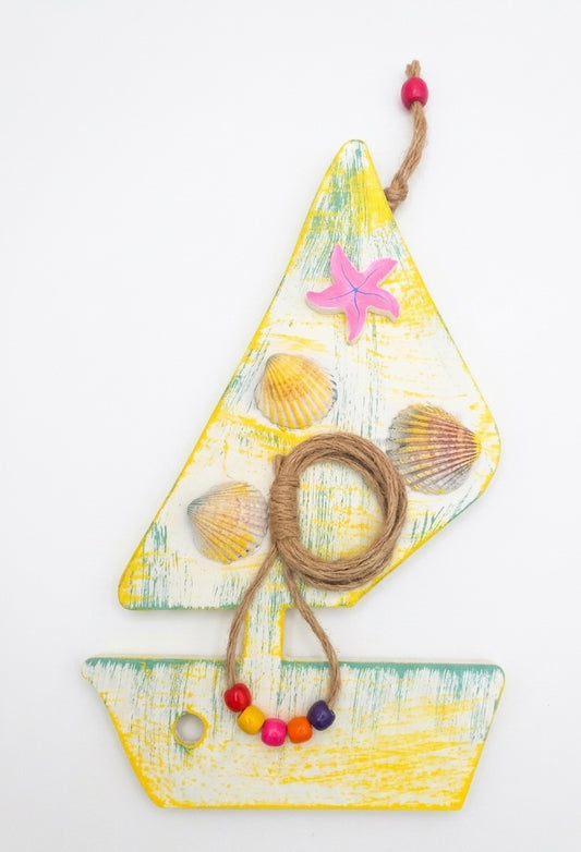 Hand-Painted Distressed Wooden Sailboat Wall Art 