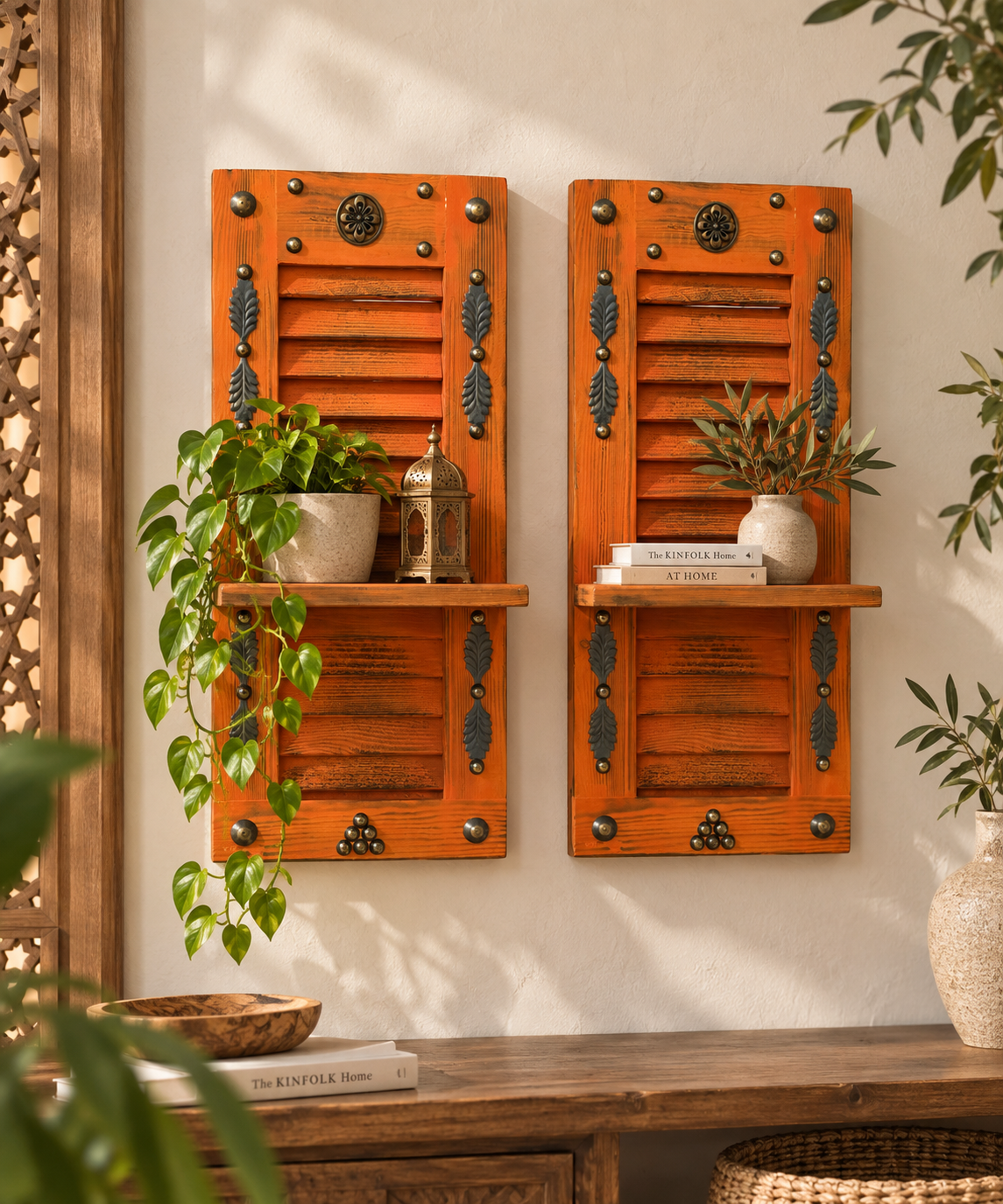 Handcrafted Rustic Wooden Shutter Wall Shelf