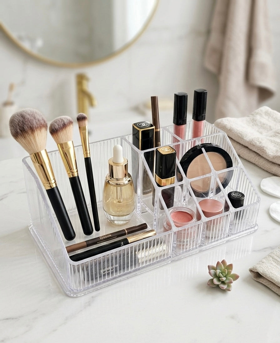 Clear Ribbed Vanity & Makeup Organizer