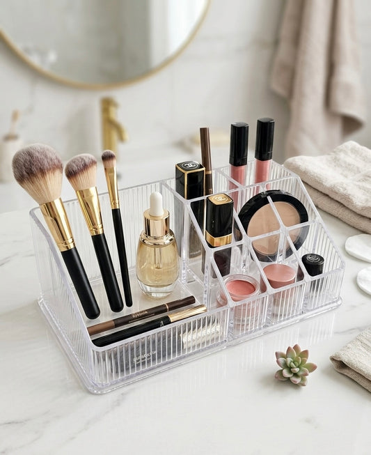 Clear Ribbed Vanity & Makeup Organizer