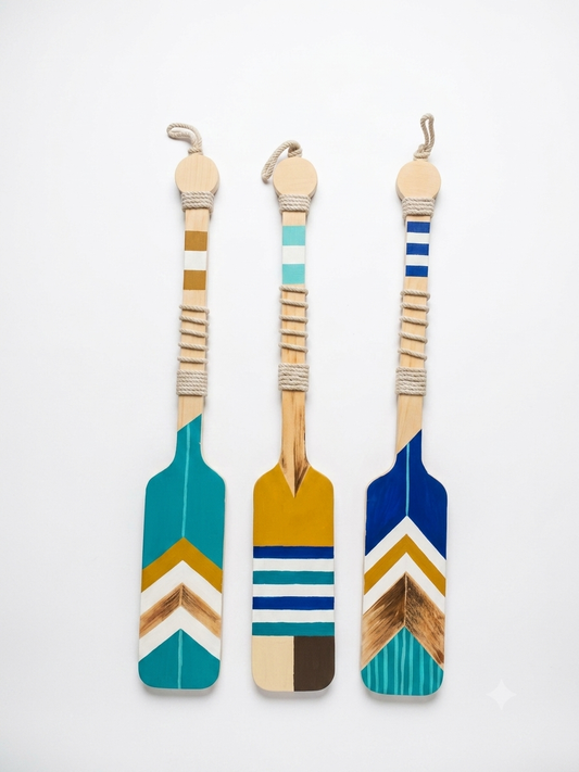 Hand-Painted Coastal Oars – Set of 3