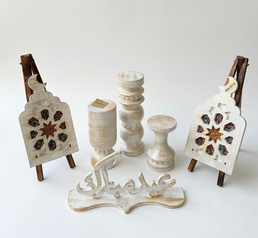 Whitewashed Wooden Eid Tabletop Decor Set 2