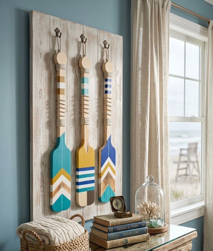 Hand-Painted Coastal Oars – Set of 3