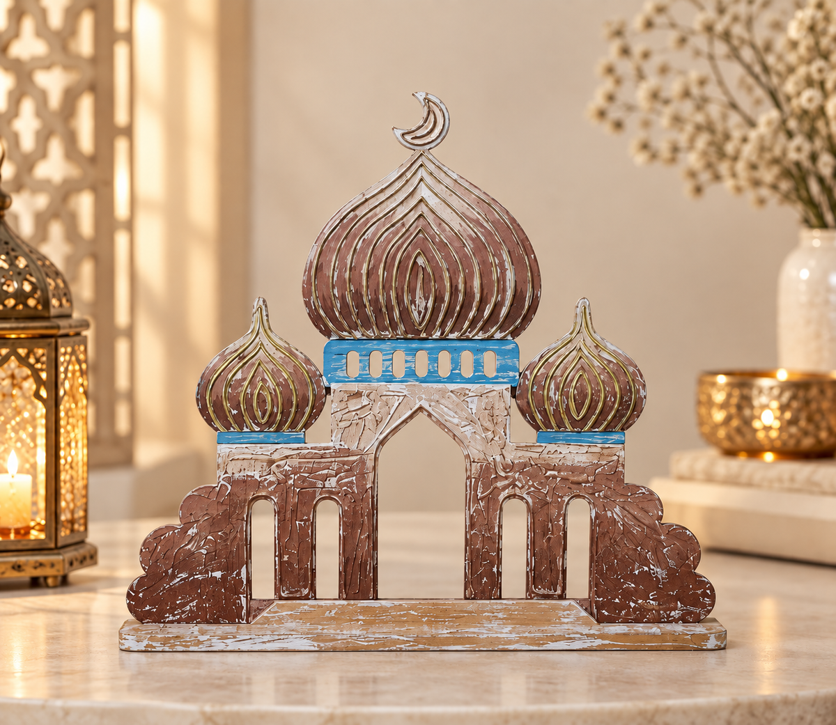 Artisan Hand-Carved Wooden Mosque Decor