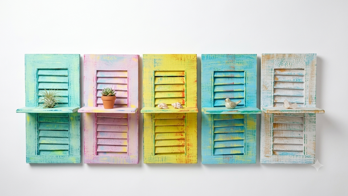 Rustic Shutter Wall Shelf (50x30 cm)