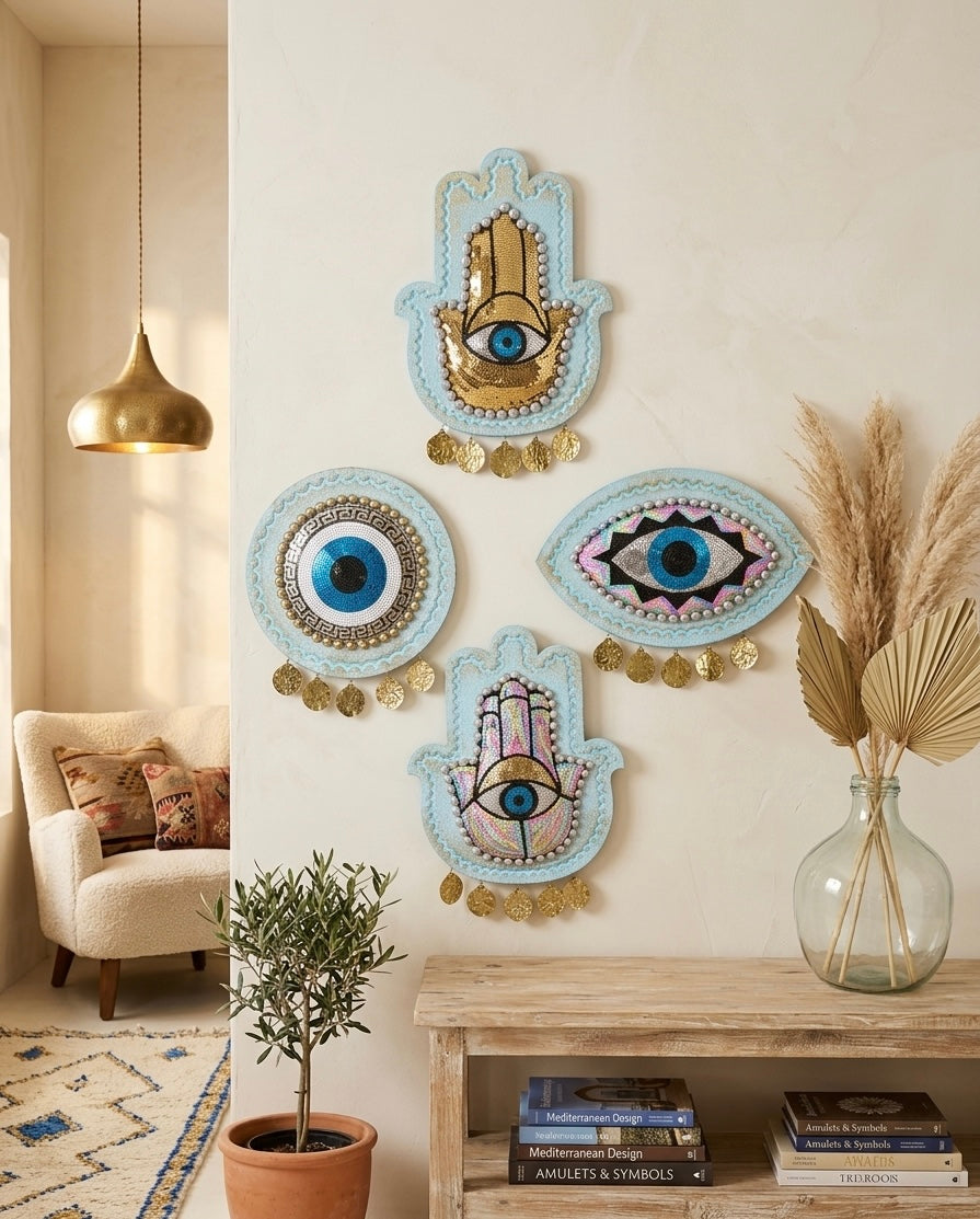 Handcrafted Evil Eye Wooden Wall Hanging (30x40 cm)