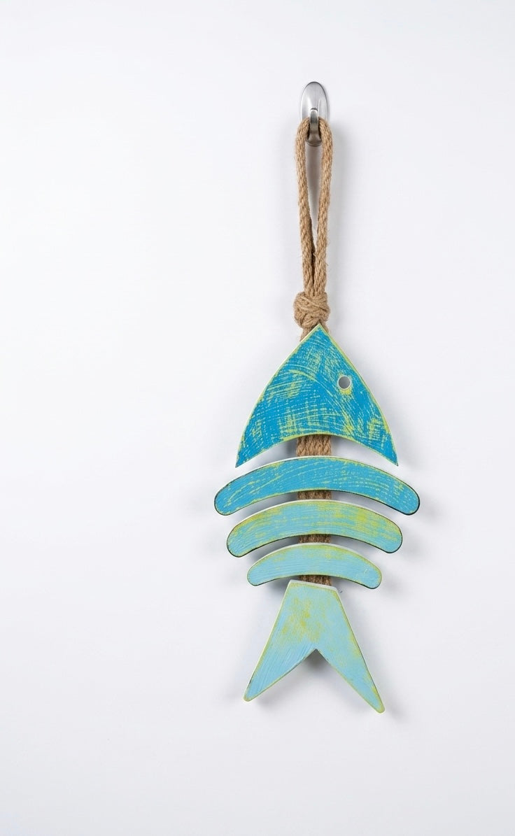 Nautical Hand-Painted Wood Fish Wall Hanging
