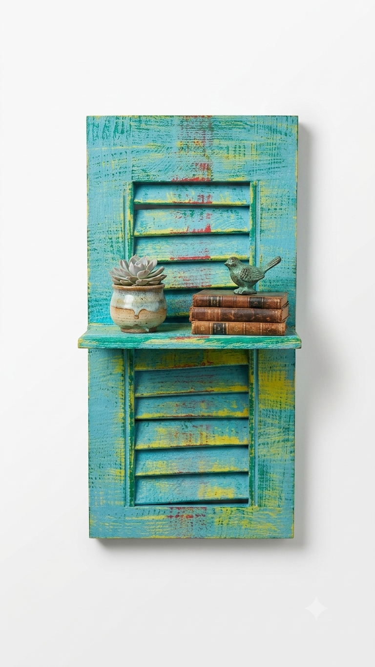 Rustic Shutter Wall Shelf (50x30 cm)