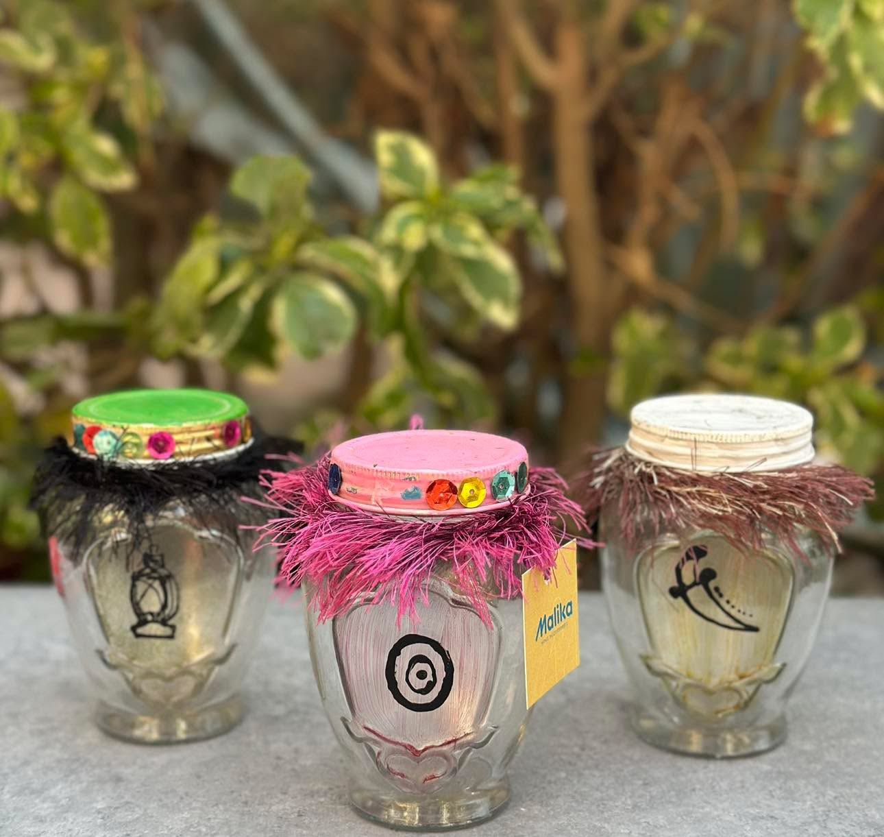 Artisan Hand-Painted Glass Jar Trio 