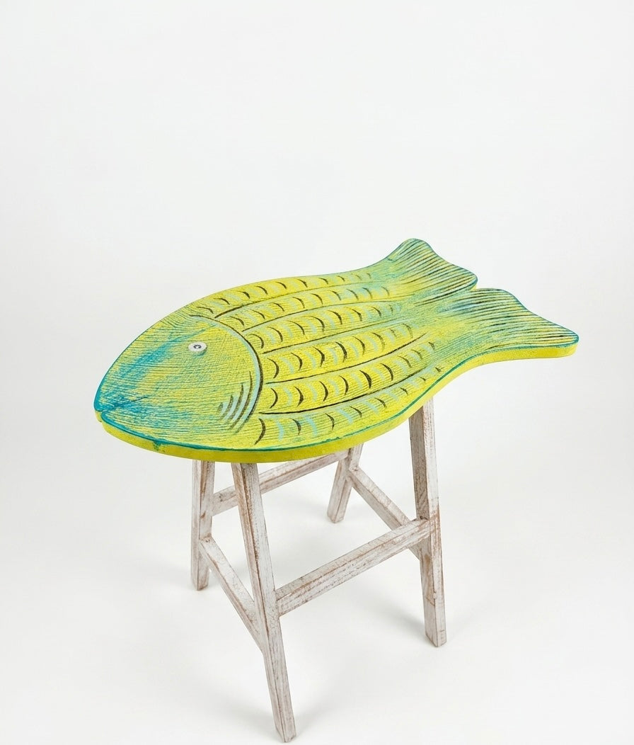 Handcrafted Wooden Fish Accent Stool