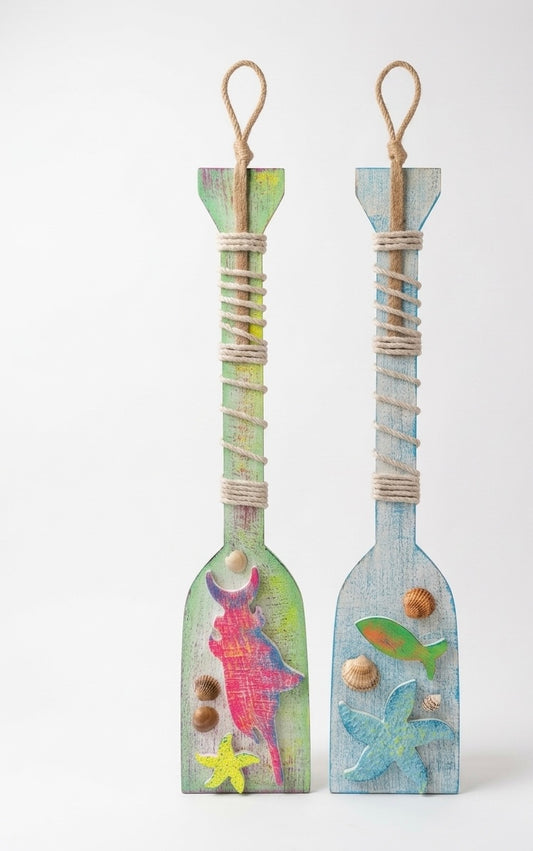 Nautical Starfish & Seashell Wooden Oars (Set of 2)