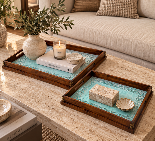 Heritage Rectangular Carved Wooden Trays