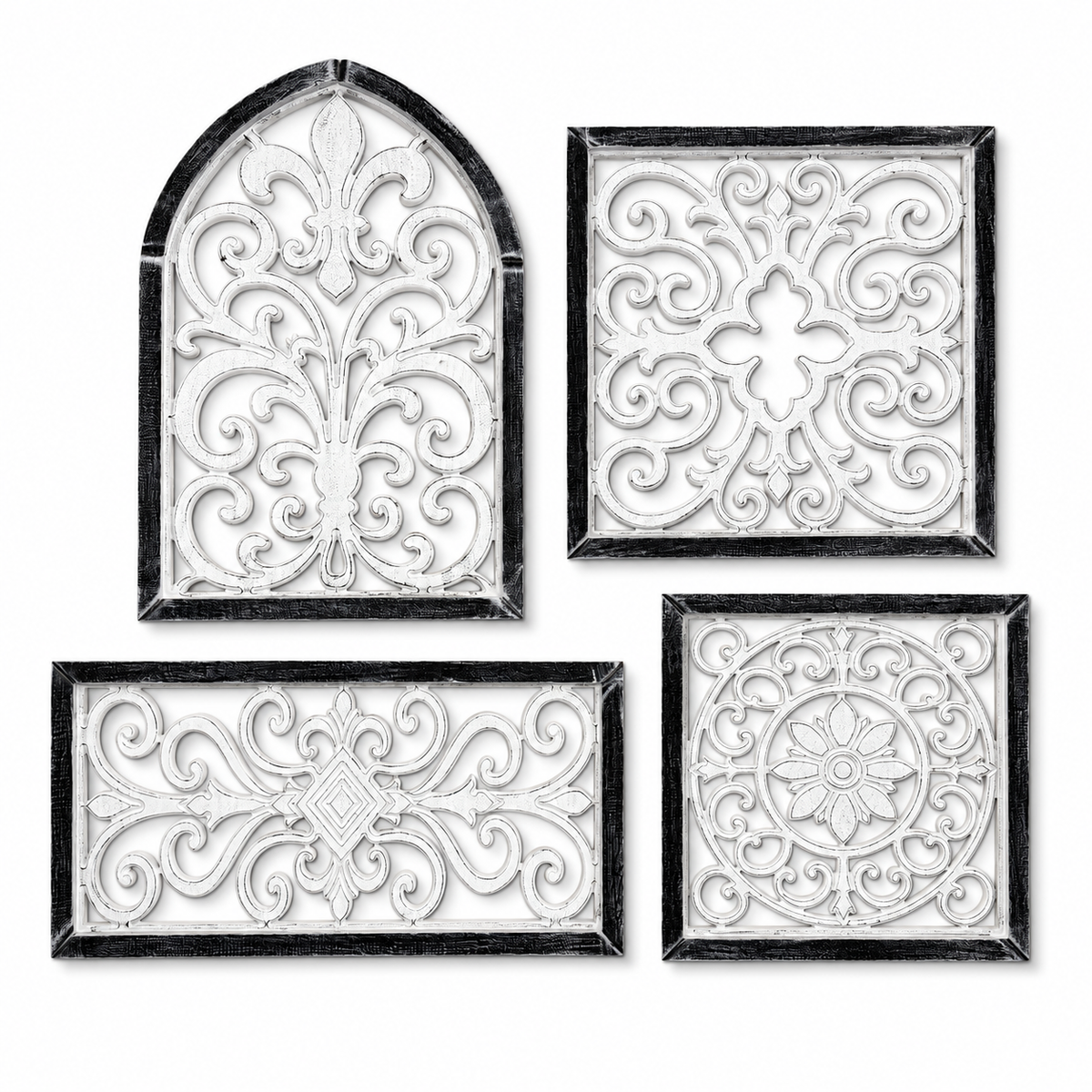 Hand-Carved Wooden Scrollwork Wall Art Set of 4